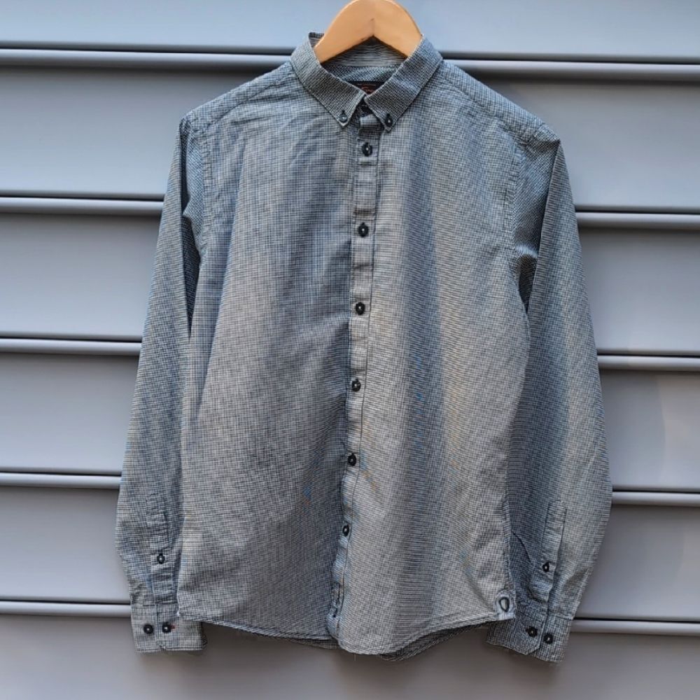 Ben Sherman Men’s Long Sleeve Micro Check Button Up Shirt Mod Core Staple Size M